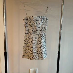 Reformation Brocade Blue and White Mini Dress